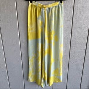 Christian Lacroix Silk Vintage Abstract Print Palazzo Pants Yellow Blue Pink